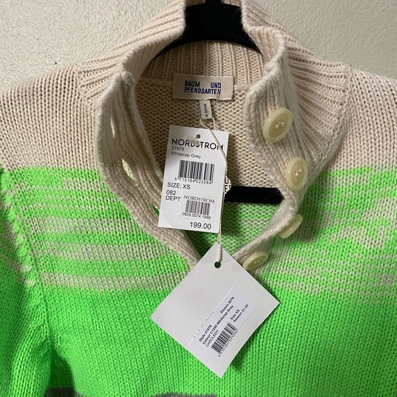 Baum Und Pferdgarten Sweater Womens XS Mock Neck Wool Blend Knit Neon Green NWT - Picture 3 of 6